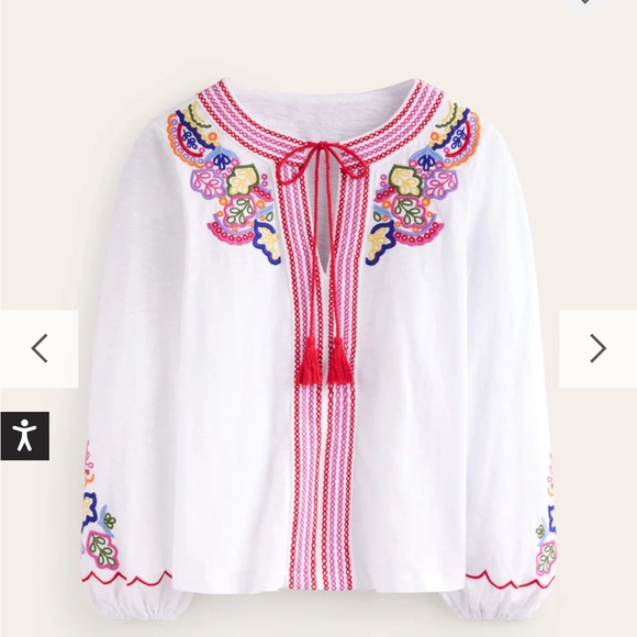 NWOT Boden White Diana Embroidered Tie Neck Size 10 - Picture 3 of 10